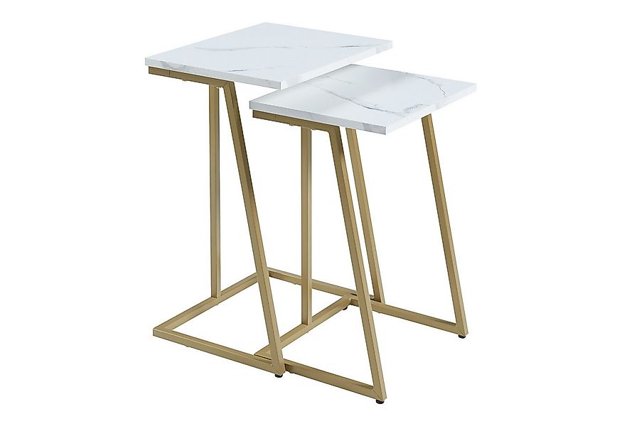 en.casa Satztisch, Beistelltisch »Salem« 2er Set Gold / Marmor, weiß günstig online kaufen