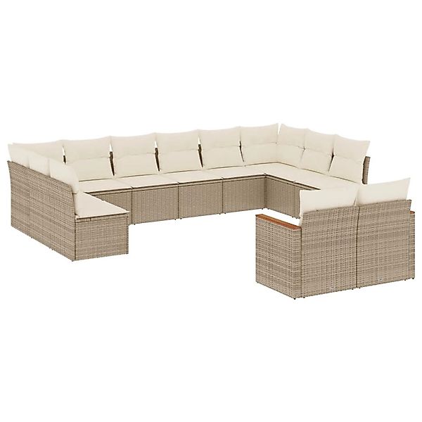 vidaXL 12-Tlg Garten-Sofagarnitur mit Kissen Beige Poly Rattan 3226443 günstig online kaufen