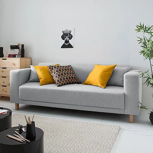 home24 KIYDOO Sofa KiYDOO relax 3-Sitzer Silber Webstoff 217x76x80 cm günstig online kaufen