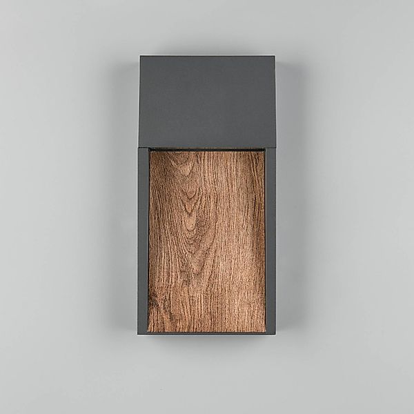 LED-Außenwandlampe SALMON, Holzoptik, Metall Höhe 33 cm IP44 günstig online kaufen