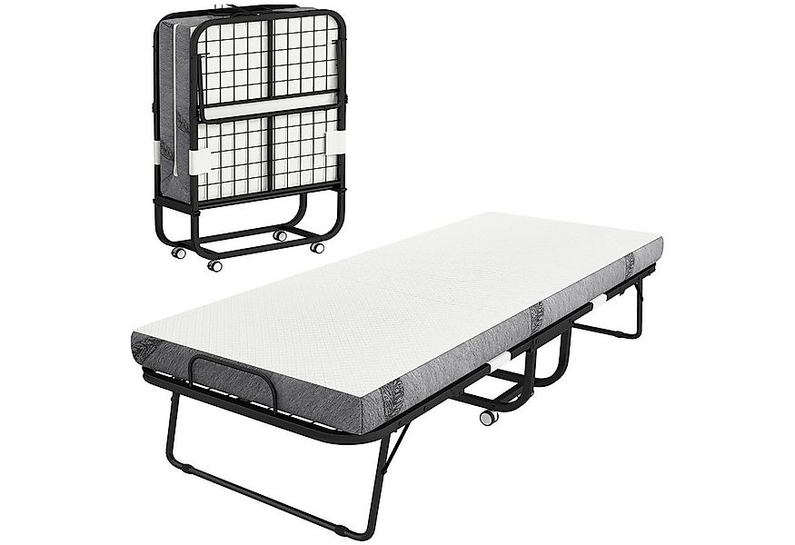 HOMCOM Gästebett Klappbett mit Rollen (Stahl+Schaumstoff, 1-St., Weiß+Schwa günstig online kaufen