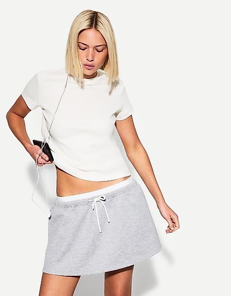 Bershka Kurzarm-T-Shirt Heavy Cotton Damen Xs Grbrochenes Weiss günstig online kaufen