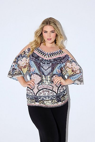 Ulla Popken Longtop Trägershirt schulterfrei Alloverdruck günstig online kaufen