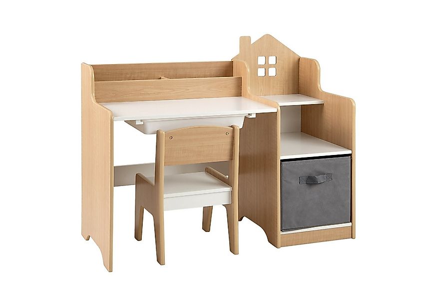 COSTWAY Kinderschreibtisch (2-St), mit Stuhl, Schülertisch mit Stauraum, Sc günstig online kaufen