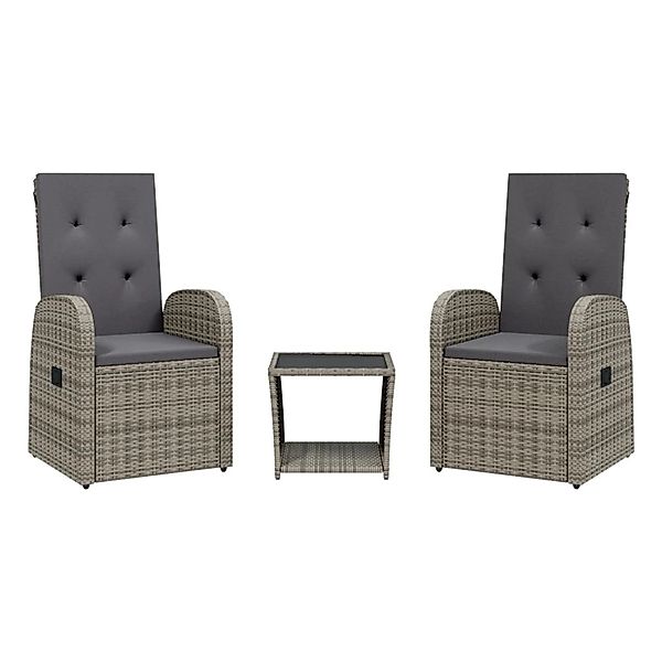 vidaXL 3-Tlg Garten-Essgruppe mit Kissen Grau Poly Rattan 3277607 günstig online kaufen