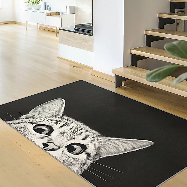 Teppich Illustration Katze Schwarz Weiß Zeichnung günstig online kaufen
