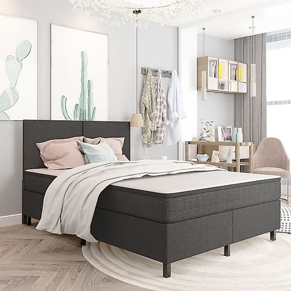 vidaXL Boxspringbett, Boxspring-Bettgestell Grau Stoff 140x200 günstig online kaufen