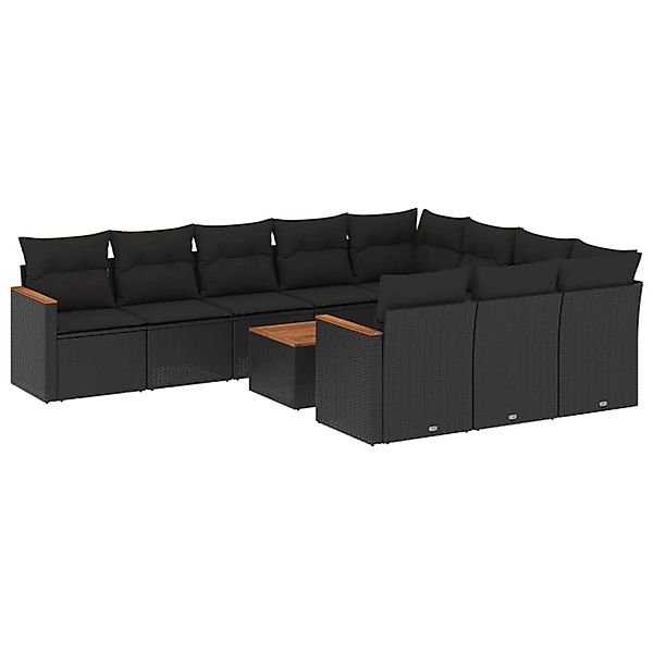 vidaXL 11-Tlg Garten-Sofagarnitur mit Kissen Schwarz Poly Rattan 3226342 günstig online kaufen