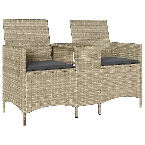 vidaXL Gartensofa 2-Sitzer mit Tisch und Kissen Hellgrau Poly Rattan 400388 günstig online kaufen