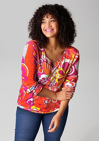 Aniston PLUS Langarmshirt mit farbharmonischen, fantasievollem günstig online kaufen