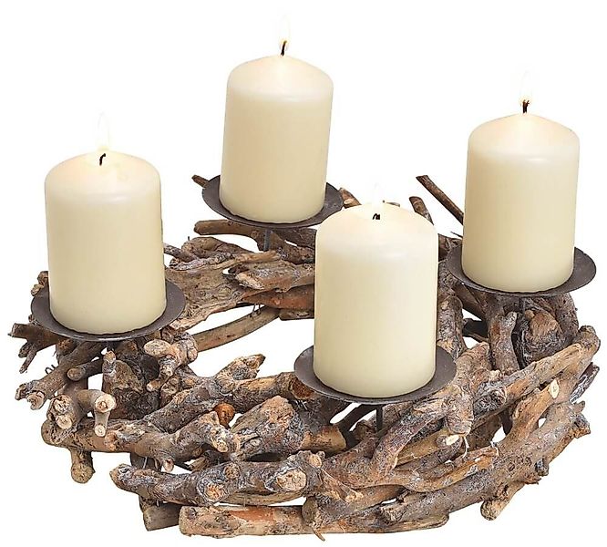 matches21 HOME & HOBBY Adventskranz Treib-Holz Adventskranz rund mit Kerzen günstig online kaufen