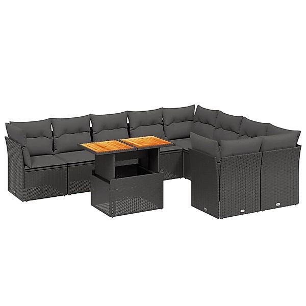 vidaXL 10-Tlg Garten-Sofagarnitur mit Kissen Schwarz Poly Rattan 3271006 günstig online kaufen