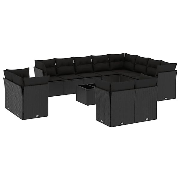 vidaXL 13-tlg Garten-Sofagarnitur mit Kissen Schwarz Poly Rattan Modell 1 günstig online kaufen