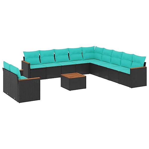 vidaXL 12-Tlg Gartensofa-Set mit Kissen Schwarz Polyrattan 3226134 günstig online kaufen