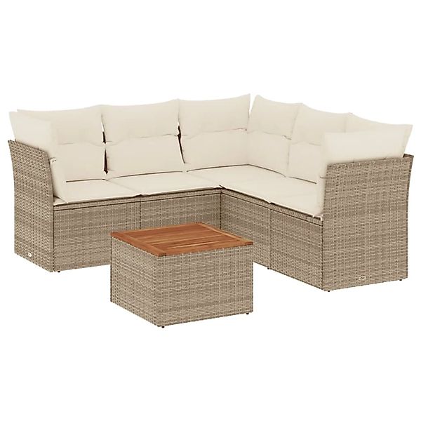 vidaXL 6-Tlg Garten-Sofagarnitur mit Kissen Beige Poly Rattan 3223636 günstig online kaufen