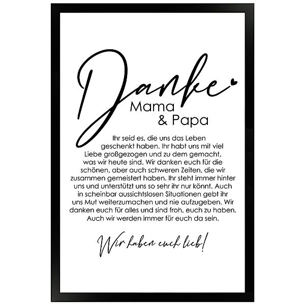 WANDStyle Gerahmtes Poster Danke Mama und Papa 30 x 45 cm Geschenkidee für günstig online kaufen