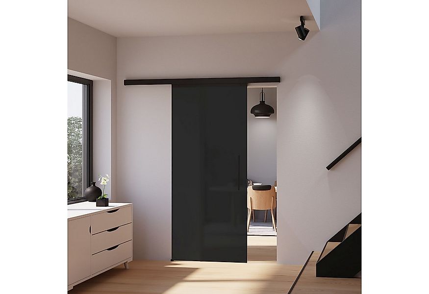 inova wohnen Glasschiebetür Schwarz satiniert, 90 x 203,5 cm (Komplett Set, günstig online kaufen