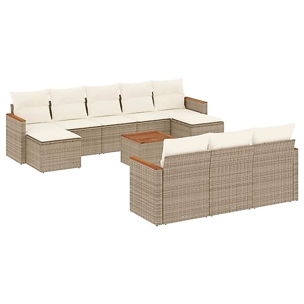 vidaXL 11-Tlg Garten-Sofagarnitur mit Kissen Beige Poly Rattan 3226422 günstig online kaufen