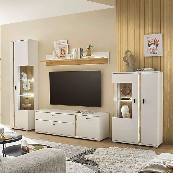 Fernseher Schrankwand in modernem Design 200 cm hoch (vierteilig) günstig online kaufen
