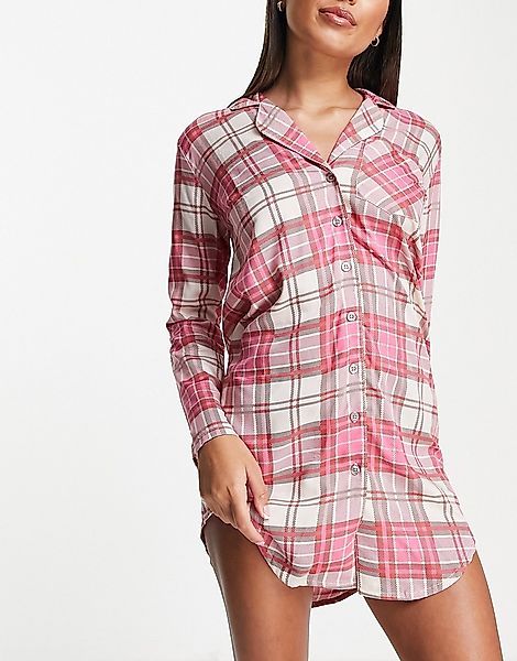 Miss Selfridge – Nachthemd aus Jersey mit Karomuster-Rosa günstig online kaufen