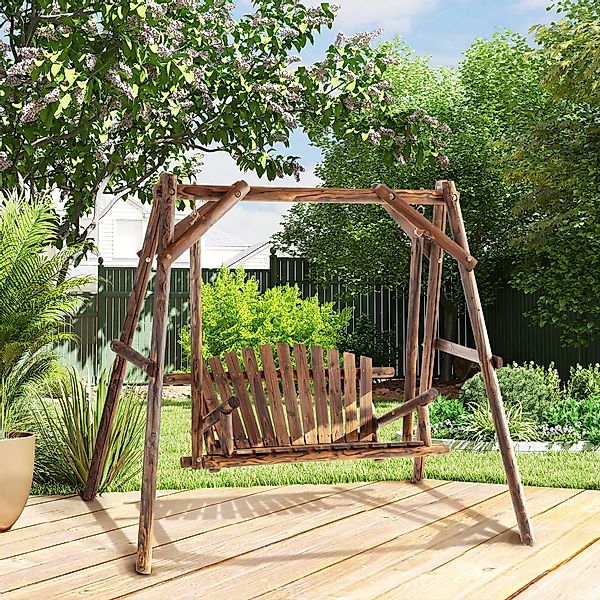 Outsunny Hollywoodschaukel 2-Sitzer Gartenschaukel Massivholz Natur, Schauk günstig online kaufen
