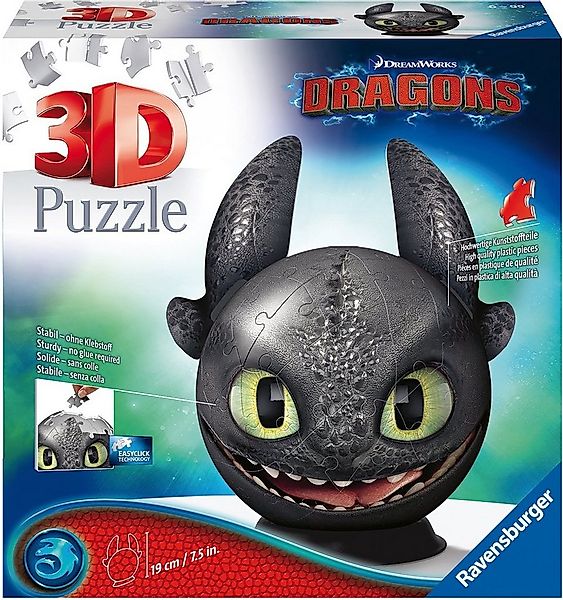 Ravensburger Puzzleball Dragons 3 - Ohnezahn mit Ohren, 72 Puzzleteile, Mad günstig online kaufen
