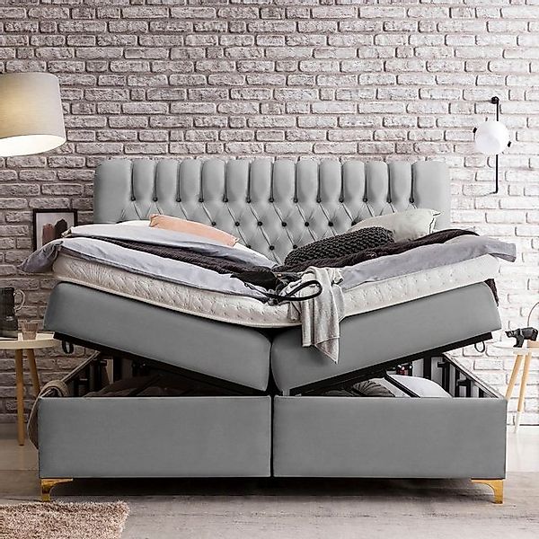 BettCo Stauraumbett Boxspringbett mit Bettkasten Chester (in Grau Velours, günstig online kaufen