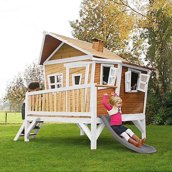 Axi Emma Spielhaus Braun - Weiß mit Lindgrüner Rutsche 193 x 349 x 227 cm günstig online kaufen