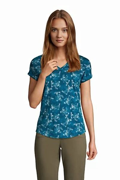 Shirt mit V-Ausschnitt aus Baumwolle/Modal, Damen, Größe: XS Normal, Blau, günstig online kaufen