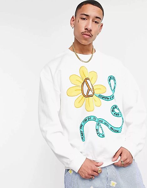 New Love Club – Sweatshirt in Weiß mit Sonnenblumenmotiv günstig online kaufen