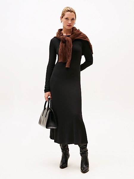 Tommy Hilfiger A-Linien-Kleid "5X2 RIB FLARE MIDI DRESS LS", in gerippter S günstig online kaufen