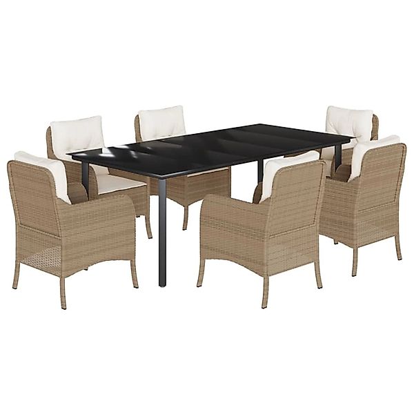 vidaXL 7-Tlg Garten-Essgruppe mit Kissen Beige Poly Rattan 3211974 günstig online kaufen
