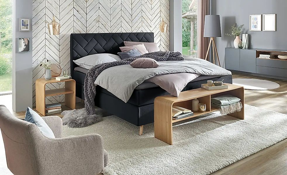 Boxspringbett  Weave ¦ schwarz ¦ Maße (cm): B: 200 H: 122 Betten > Boxsprin günstig online kaufen
