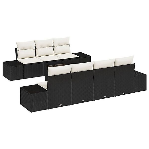 vidaXL Loungesofa 8-teiliges Garten-Sofa-Set mit Kissen Schwarz Poly Rattan günstig online kaufen