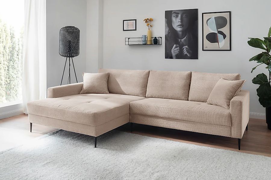 Trends by HG Ecksofa "Summer L-Form" in Cord-Stoff mit Metallfuß günstig online kaufen