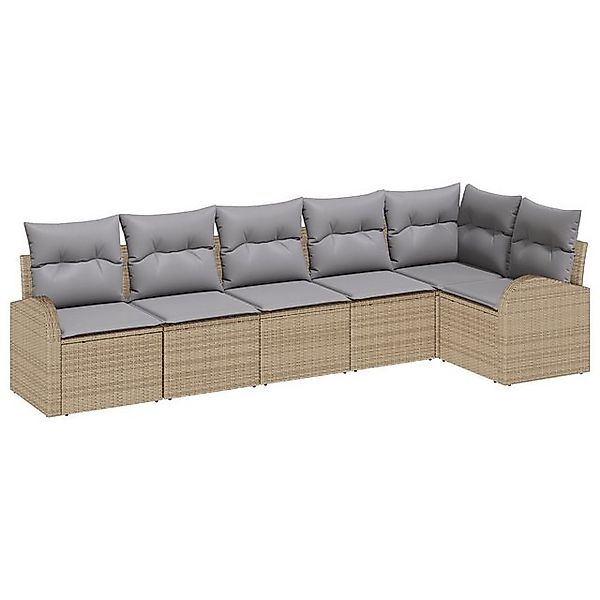vidaXL Loungesofa 6-teilige Garten Sofa Set mit Kissen Beige Poly Rattan, 6 günstig online kaufen