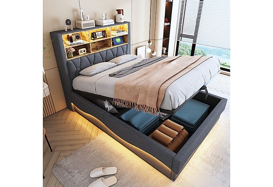 Merax Polsterbett (Doppelbett Jugendbett mit Metall-Lattenrost, 1-tlg), Hyd günstig online kaufen