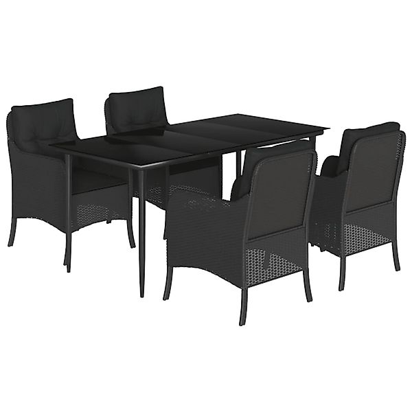 vidaXL 5-Tlg Garten-Essgruppe mit Kissen Schwarz Poly Rattan 3211923 günstig online kaufen