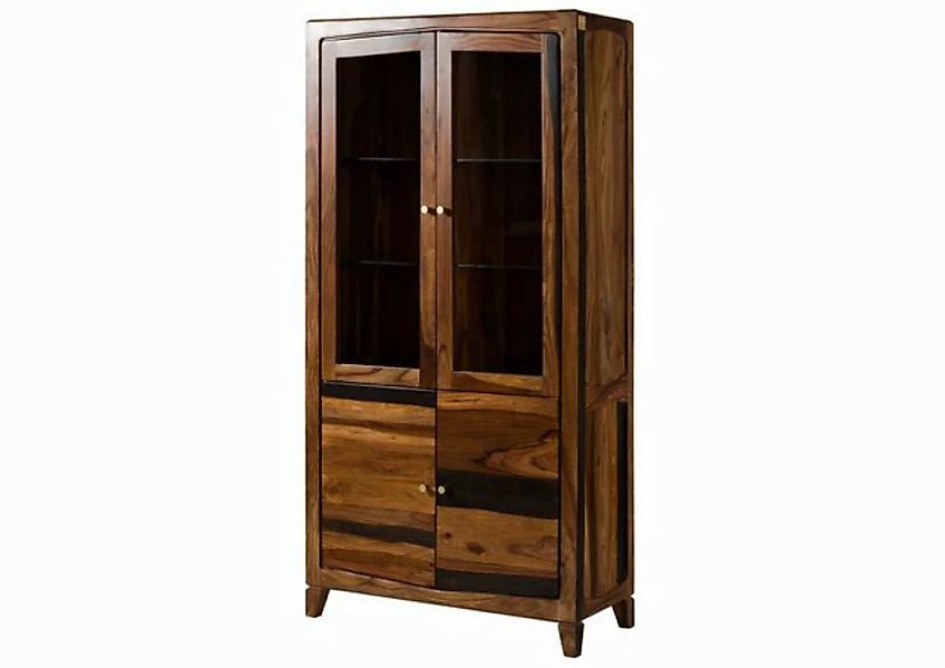 Massivmoebel24 Standvitrine (Vitrine Sheesham 100x45x200 dunkelbraun lackie günstig online kaufen