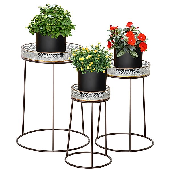 Outsunny Blumenständer 3er Set Metall Pflanzenständer stapelbare Blumenhock günstig online kaufen