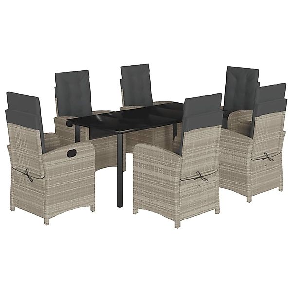 vidaXL 7-Tlg Garten-Essgruppe mit Kissen Hellgrau Poly Rattan 3212425 günstig online kaufen