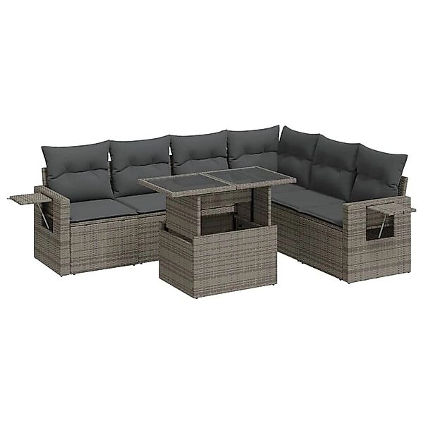 vidaXL 7-Tlg Garten-Sofagarnitur mit Kissen Grau Poly Rattan 3326491 günstig online kaufen