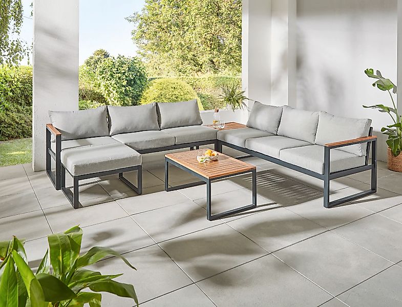 KONIFERA Gartenlounge-Set "Rhodos", (Set, 5 tlg., 2xBank,1xHocker, 1xTisch günstig online kaufen