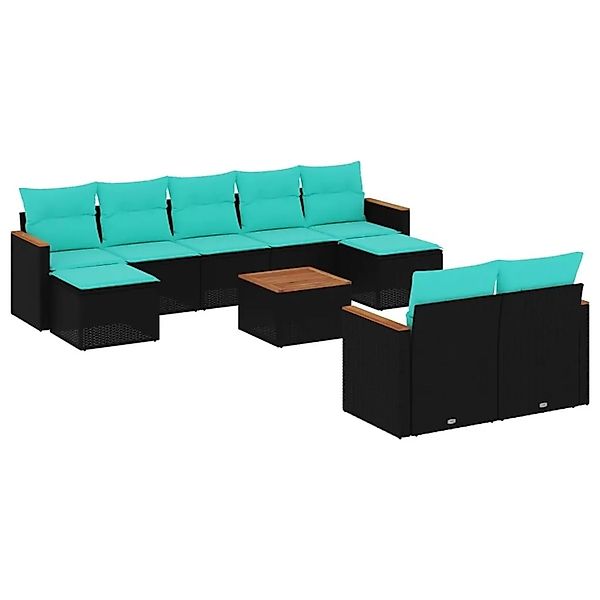 vidaXL 10-Tlg Gartensofa-Set mit Kissen Schwarz Polyrattan 3226407 günstig online kaufen