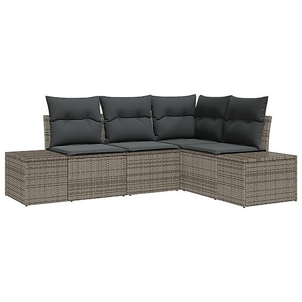 vidaXL Loungesofa 4-tlg. Garten-Sofagarnitur mit Kissen Grau Poly Rattan, 4 günstig online kaufen