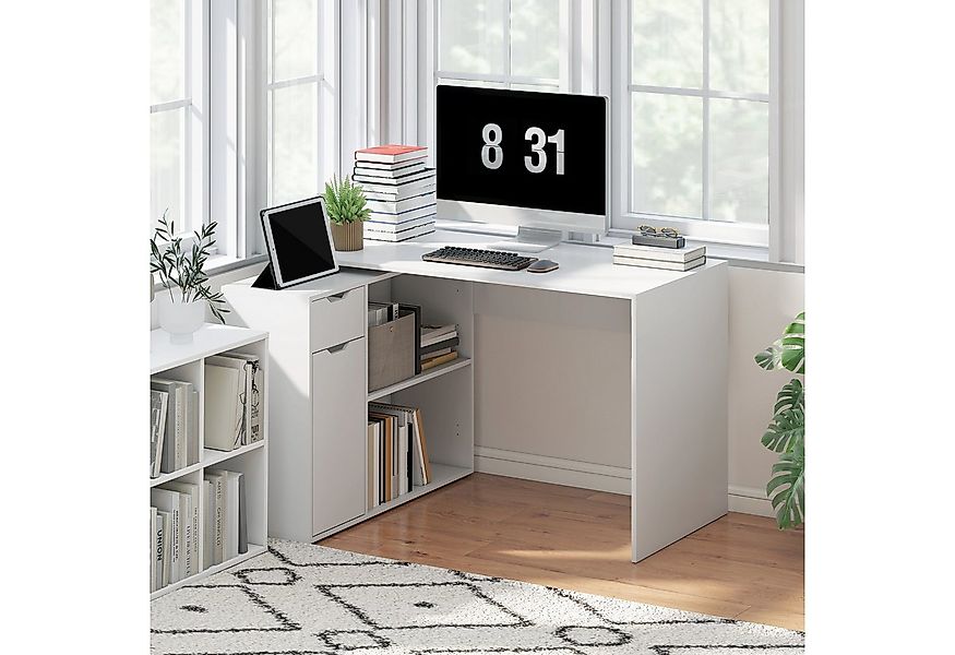 HOMCOM Eckschreibtisch mit Offenen Ablagen, Schublade, 1 Tür (Computertisch günstig online kaufen