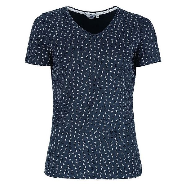 modAS Kurzarmshirt Damen T-Shirt Maritim mit Anker-Print und V-Ausschnitt günstig online kaufen