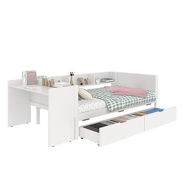 SOFTWEARY Jugendbett mit Schubladen, Lattenrost und Schreibtisch (90x200 cm günstig online kaufen