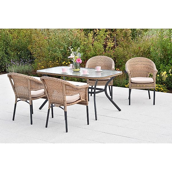 Merxx Ravenna Set 9-tlg. 4 Stapelsessel 4 Sitzkissen Tisch 150 x 85 cm Natu günstig online kaufen