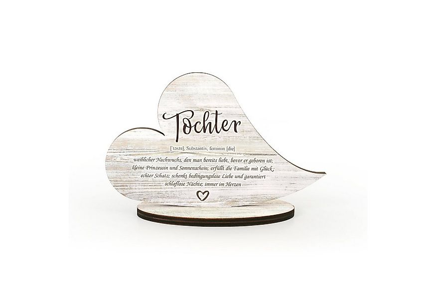 Kreative Feder Dekoobjekt Herz-Aufsteller „Tochter“ - freistehende Holz-Dek günstig online kaufen